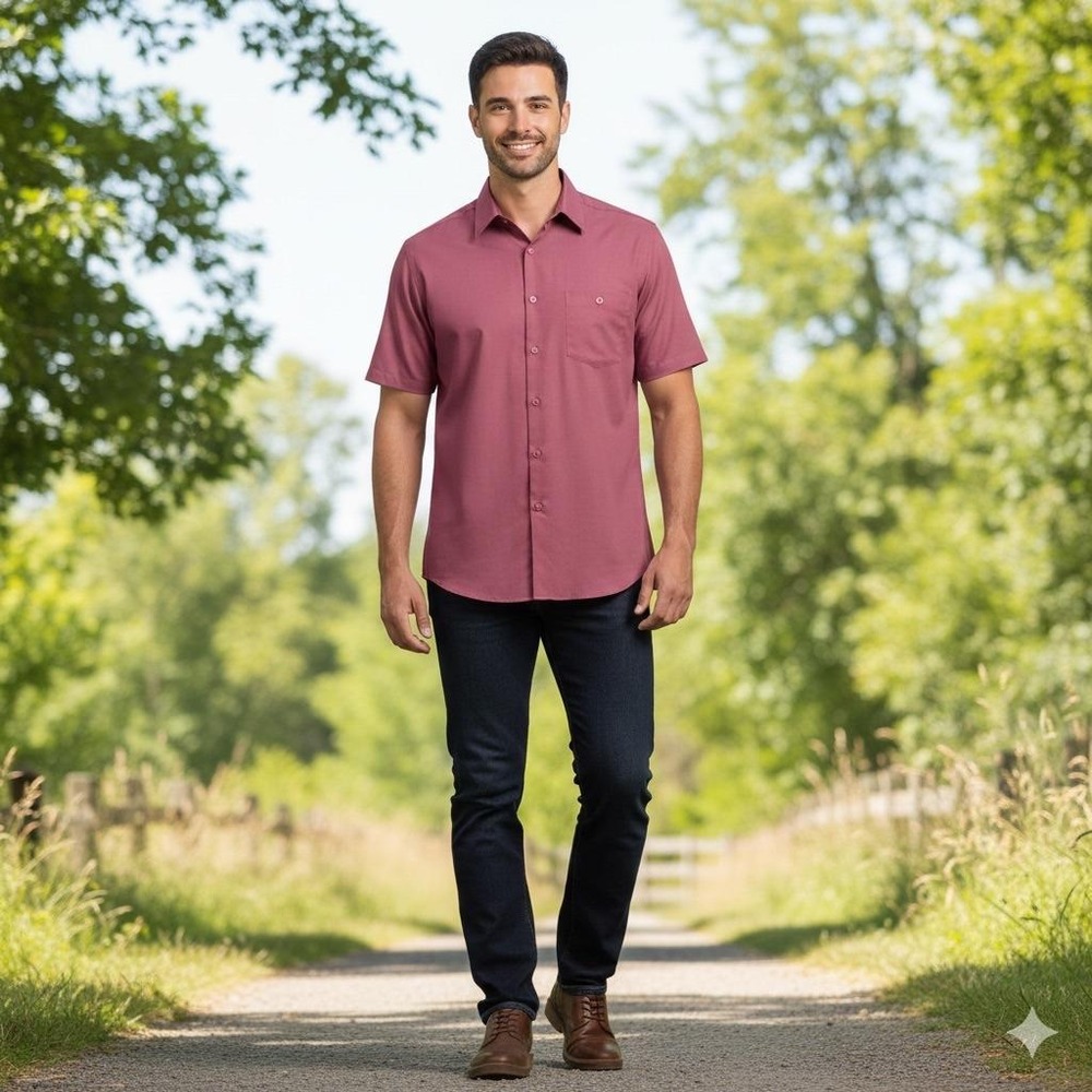 Haband Button Down Shirt Mens 15.5 Burgundy Short Sleeve Vintage Casual Work